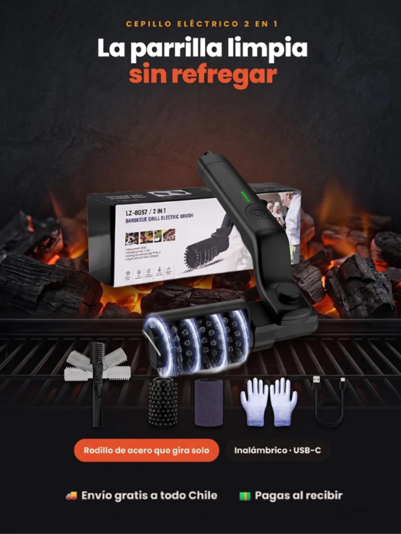 Cepillo recargable limpieza parrilla