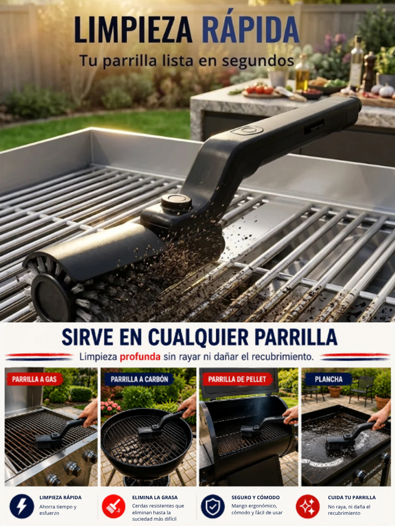 Cepillo recargable limpieza parrilla