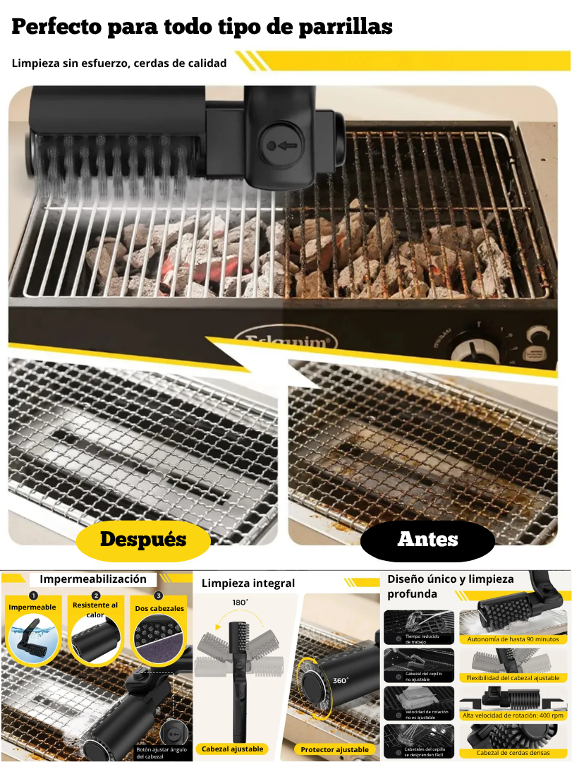 Cepillo recargable limpieza parrilla