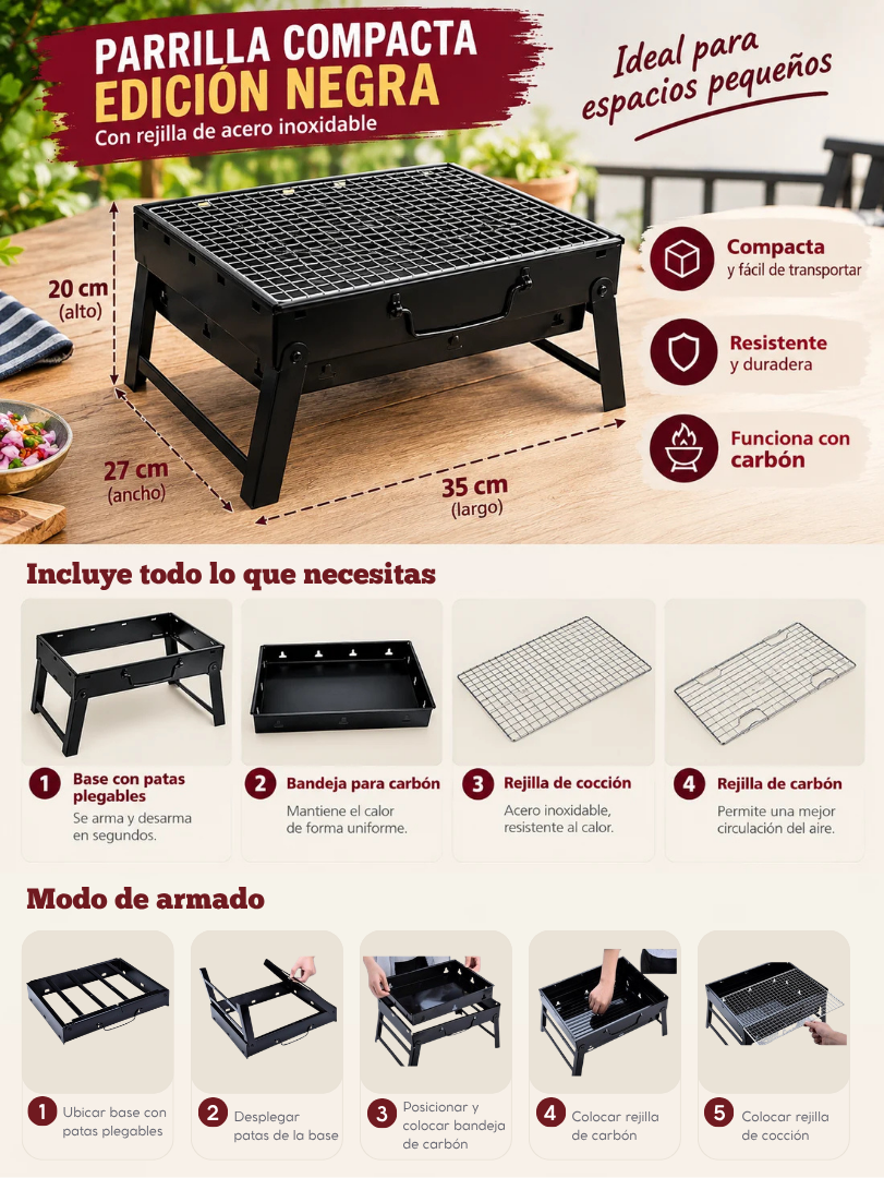 Parrilla carbón portátil plegable