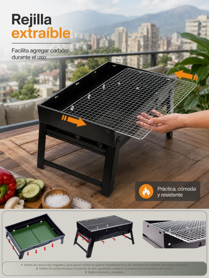 Parrilla carbón portátil plegable